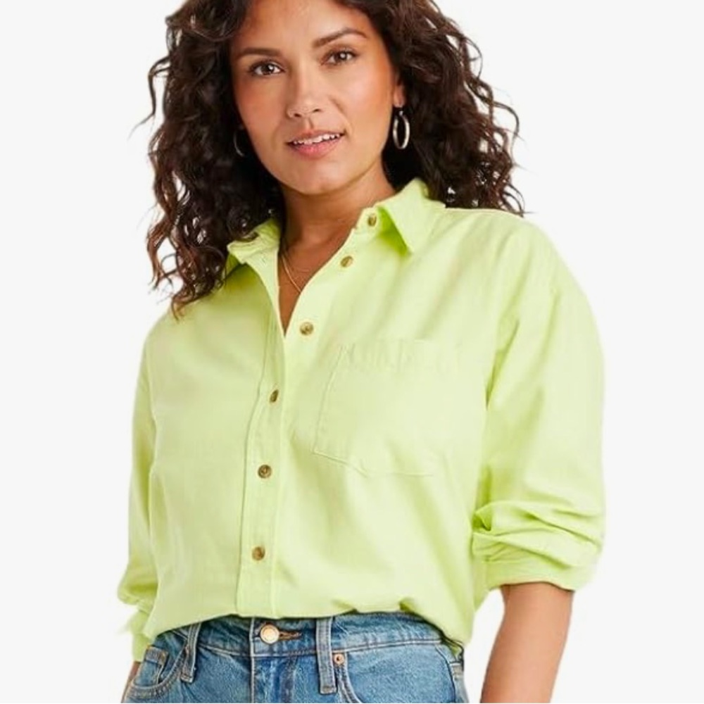 Universal Thread Long Sleeve Flannel Button Down shirt light green Size L